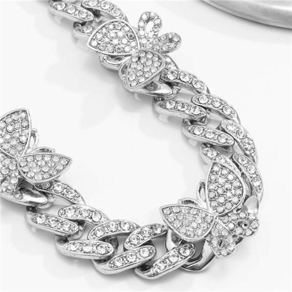 Shiny Rhinestone Butterfly Anklet Hip Hop Cuban Link Ankle Chain Bracelet - Picture 5 of 7